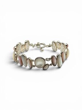 Signed Honora 925 Sterling Silver Mother of Pearl Toggle Bracelet – 7.5”, 33.2g